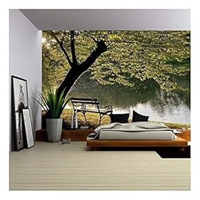 Bench Under The Tree by The Riverside. - Removable Wall Mural | Self-Adhesive Large Wallpaper - 66x96 inches