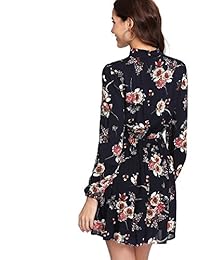 Floerns vestido corto de manga larga con estampado de flores y cuello de corbata para mujer