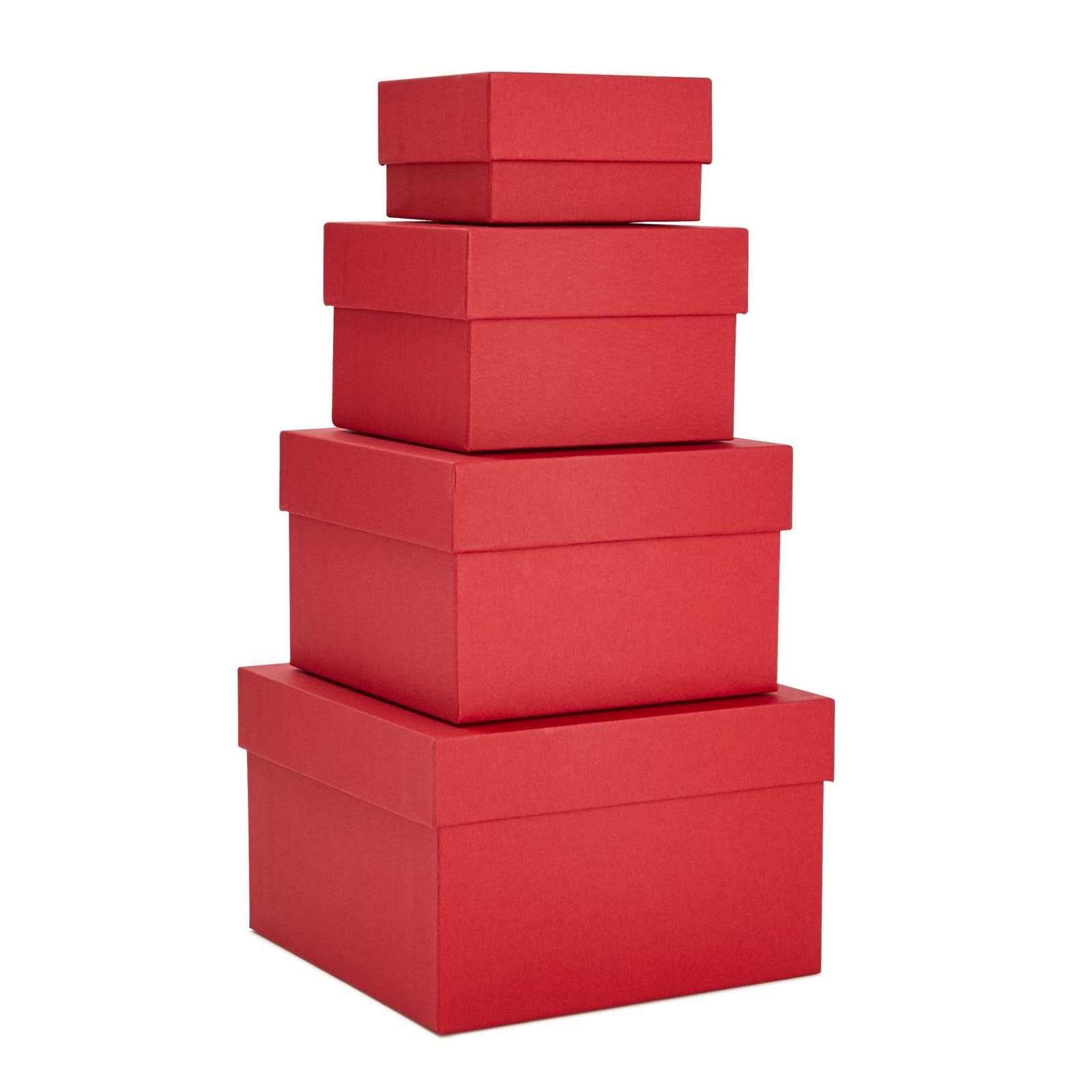 Photo 1 of Stockroom Plus Red Gift Box Set - 4 Square Nesting Containers, 6.5x6.5x4 to 3.5x3.5x2 in - Lidded Gift & Storage Containers, Stackable Space-Saving Design