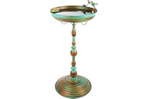giole Garden Bird Bath with Roman Pedestal, 13'' Dia Bird Bath Bowl with Hummingbird Pattern Birdbath & Feeder Freestanding Birdbaths for Garden,Yard Decor(27 Inch Tall)