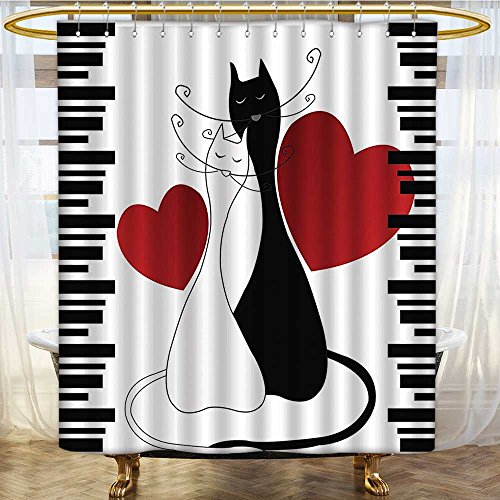 Mikihome Shower Curtains Sets Bathroom Cats in Romantic Kittens Pets Couple Two Tails Satin Fabric Sets Bathroom W66 x H72 inch