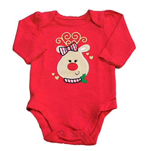 Garanimals Infant Girls Red Reindeer Hearts Creeper Christmas Bodysuit