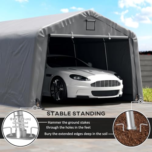 Outsunny 12 x 20 ft Heavy Duty Carport, Outdoor Portable Garage Canopy Tent with 2 Ventilation Windows, Large Door, Car Shed Shelter for Truck, Boat, Motorcycle, Bike, Light Grey