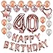 Konsait 59pack Rose Gold 40th Birthday Decorations for Women Girls 40 Birthday Party Supplies| Happy Birthday Balloon Banner Rose Gold Hanging Swirls Confetti Latex Balloons Star Foil Balloons