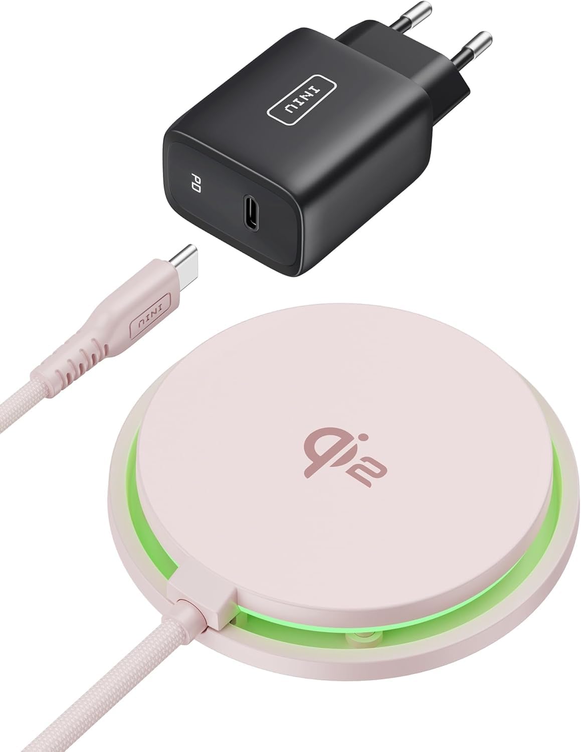 INIU Magnetic Wireless Charger for iPhone, 15W Qi2 Certified Mag Safe Charger Pad, Fast Charging Pad with Cooling Fan, Compatible with iPhone 16 15 14 13 12 Series AirPods 4 3 Pro2 Pro (Pink)