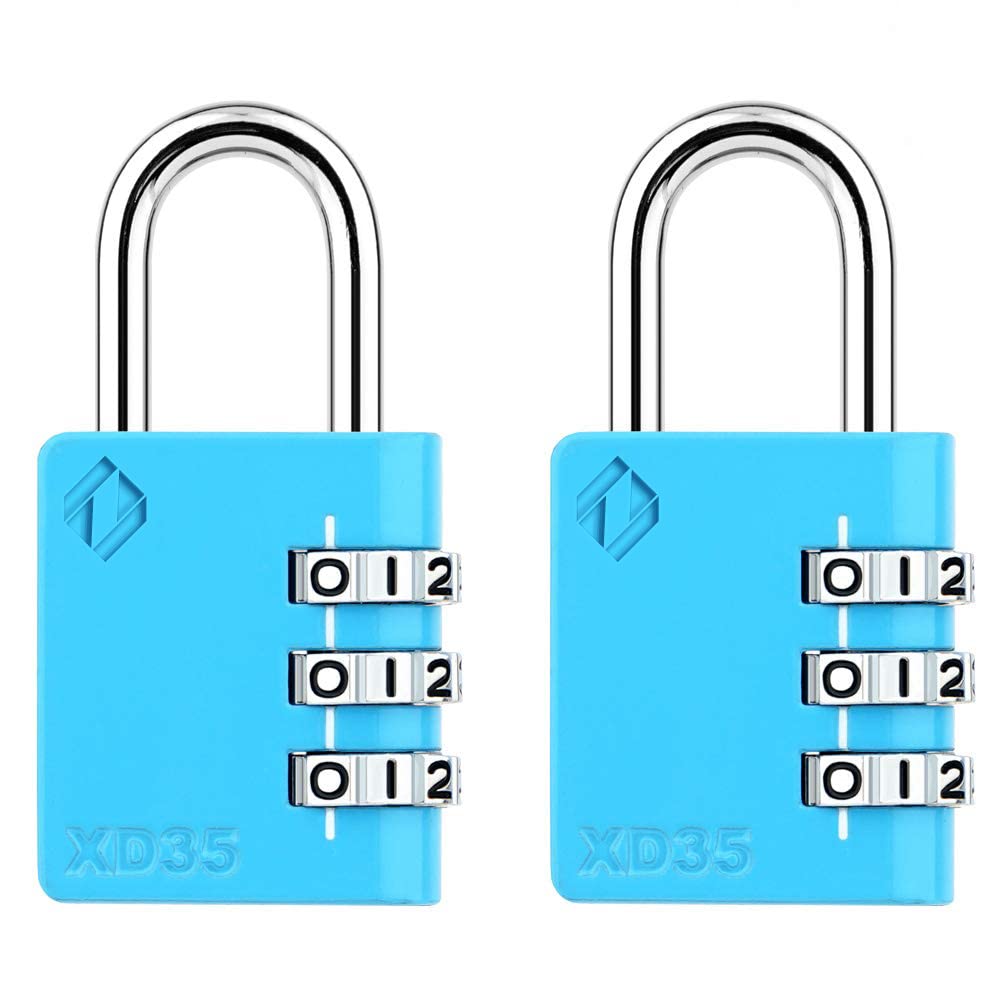 [ZARKER XD35] Small and Heavy Duty 3-Digit Combination Padlock Different Design Defferent Colors and Strong Metal Locking Mechanism - Blue 2packs