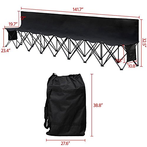Yaheetech 8 Seats Portable Folding Bench for Camping Bench Chairs with Backrest Black - Thumbnail 2
