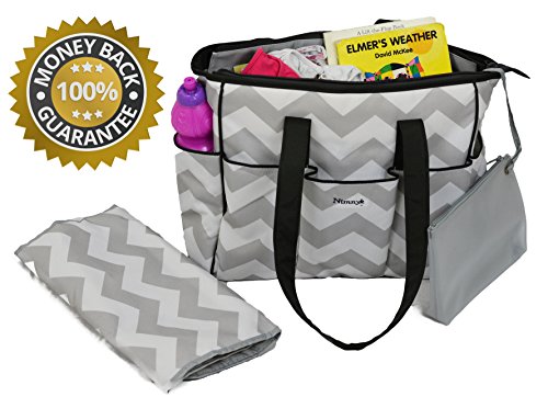NimNik Baby Diaper Bags Chevron w/ Changing Mat Best Quality Designer Diapers Bag for Girls Boys Twins, Shower Gifts for Mom Dad