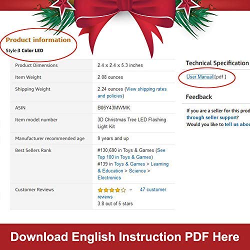 IS Icstation DIY 3D Xmas Tree Electronic Soldering Assemble Kit 3 Color Flashing LED Science School STEM Projects Creative Gift