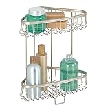 mDesign Free Standing Bathroom or Shower Corner Storage Shelves for Towels, Soap, Shampoo, Lotion, Accessories - 2 Tier, Satin