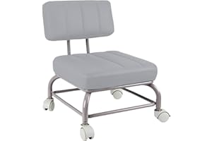 IMMER LIEBEN Low Rolling Stool Roller Seat with Universal Swivel Caster Wheels for Home Office Stool Garage Shop Stools PU Leather High Density Cushion and Steel Grey