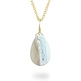 CRYSTALINES Natural Blue Lace Chalcedony Gemstones Pendant Necklace, High Grade Cabochon Stones, Handmade Jewelry, Chakra Healing Crystals, Gold-Plated Adjustable Chain, Gift for Women, 18inch