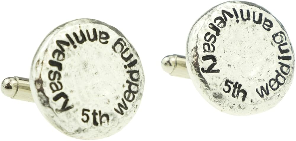 5th Wedding Anniversary Hammered Cuff-links for Husband 5th Anniversary Gift Idea & Keepsake, Silver, 23mm x 15mm