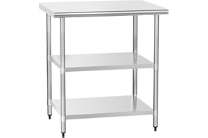 HOCCOT Stainless Steel Table for Prep & Work 24" X 30" inches with 2 Adjustable Shelf, Commercial Workstations, Utility Table in Kitchen Garage Laundry Room Outdoor BBQ
