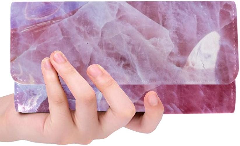 Unique Custom Textures Pink Rose Quartz Gemstone Women Trifold Wallet Long Purse Credit Card Holder Case Handbag