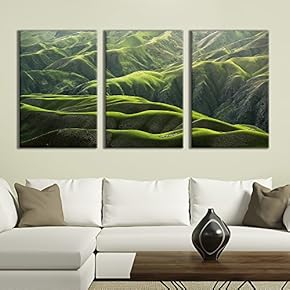 3 Panel Canvas Wall Art - Majestic Natural Landscape Triptych Canvas Series - Abstract Green Hills - Giclee Print Gallery Wrap Modern Home Art Ready to Hang - 16"x24" x 3 Panels