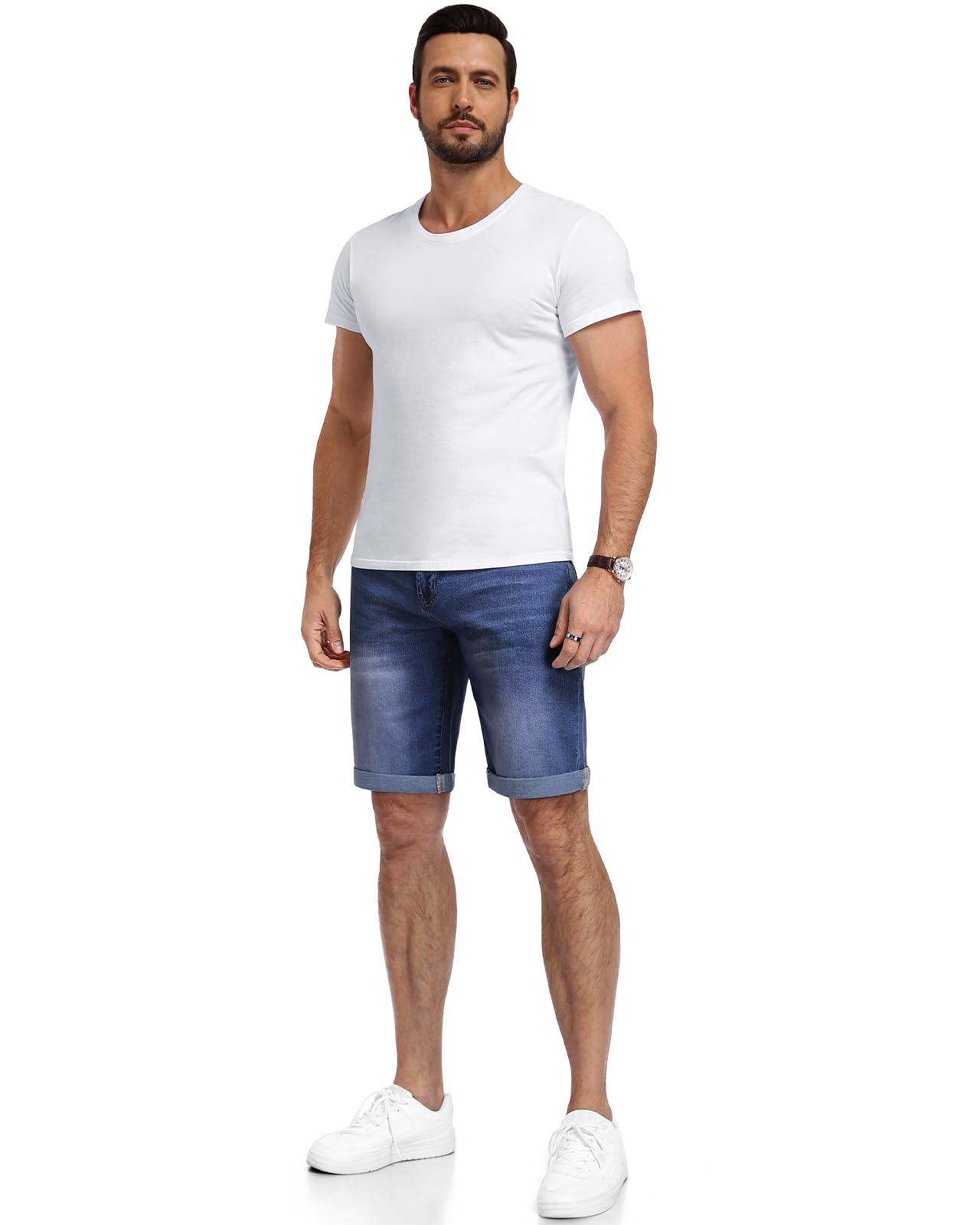 HMIYA Kurze Hosen Herren Jeans Shorts Baumwolle Sommer Freizeitshorts Stretch Regular Fit Jeansshorts mit Taschen(Medium Indigo,EU-L) 4