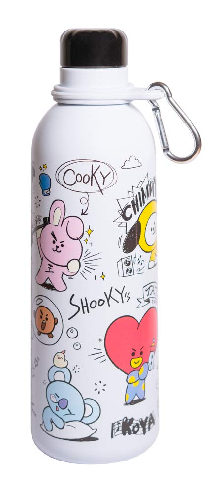 Grupo Erik Metal Water Bottle 500ml / 17oz - BT21 Gifts | Hot and Cold Water Bottle Stainless Steel, Cute Travel Bottles Gym | Kawaii Gifts Under 20 Pounds