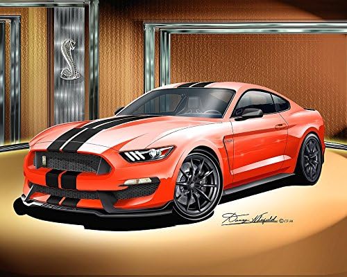 2015-2016 Ford Mustang Shelby GT350 - Competition Orange- Art Print Poster by Artist Danny Whitfield - Size 20 X 30