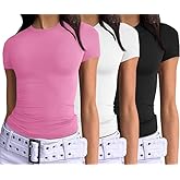 VELISDE Women's 3 Pack Short Sleeve Shirts Basic Slim Fit Crop Tops Going Out Tops 2026 Spring Summer Tight Tees Y2k