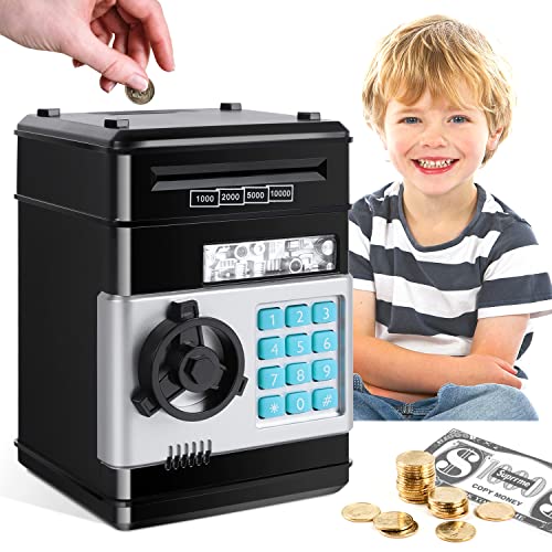 View 1 of GuDoQi Password Piggy Bank, Digital Electronic Money Bank, Mini ATM Cash Coin Saving Can Toys, Birthday Gifts for Kids, Black