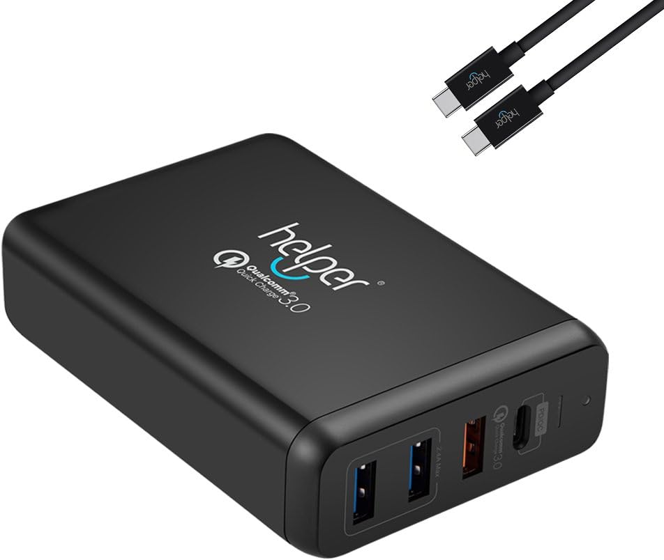 USB Type-C PD Charger, 75W 4-Ports USB-C PD Smart Desktop Charger with Power Delivery for ThinkPad X270 Gopro Razer Blade Stealth HP Spectre X360 and More-Black