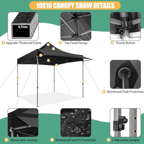 COBIZI 10x10 Pop Up Canopy Tent with Awning, Heavy Duty Commercial Gazebo, Waterproof & UPF 50+ image 24