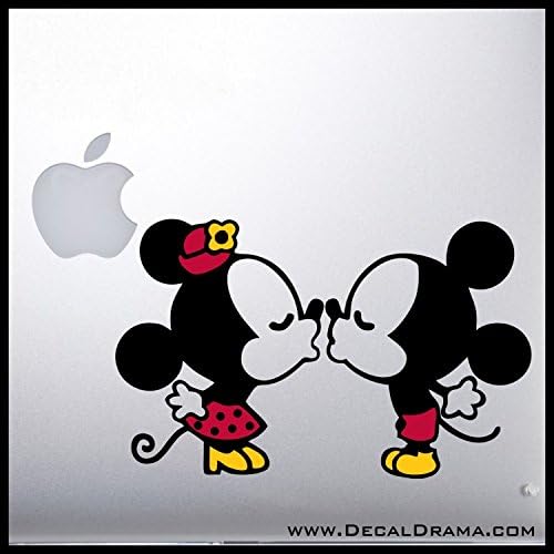 Kissing Mickey Mouse 3-COLOR, Disney-inspired Fan Art MEDIUM Vinyl Decal | Kissing Mickey Mouse Minnie Mouse Disney Pie-eyed Mickey | Cars Trucks Vans Laptops Windows Cups Walls | Made in the USA