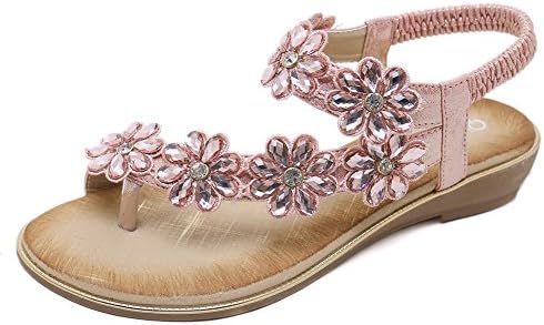 Meehine Women's Elastic Sparkle Flip Flops Summer Beach Thong Flat Sandals Shoes