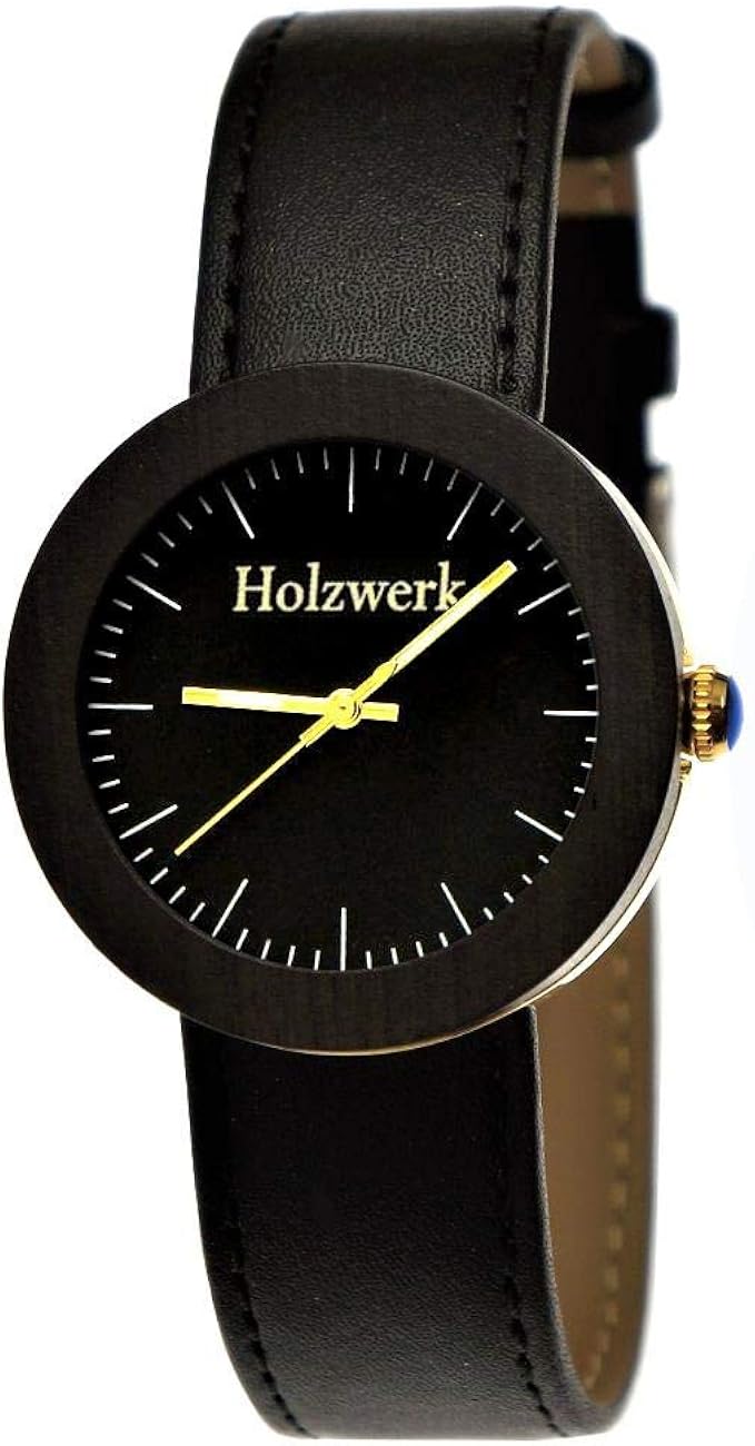 Holzwerk Germany Armbanduhr Aus Holz – Unisex, Flach, Mit Lederarmband, 42 Mm, Quarzwerk