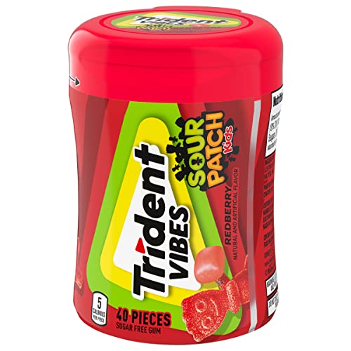 TRIDENT VIBES SOUR PATCH KIDS REDBERRY SUGAR-FREE CHEWING GUM, 40 PIECE BOTTLE