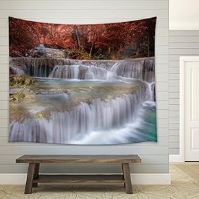 Big Waterfall in a Forest During Fall Time - Fabric Tapestry, Home Decor - 51x60 inches