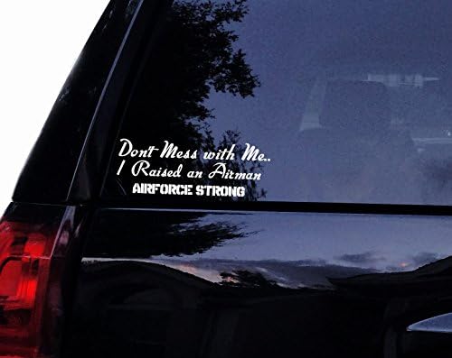 Tshirt Rocket Dont Mess with Me, I Raised an Airman Airforce Mom Vinyl Car Decal, Laptop Decal, Car Window Wall Sticker (14in, White)