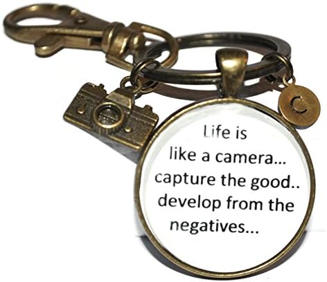 Magneticprintsus Life is like a camera and initial charm keychain