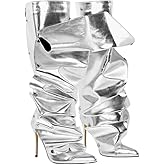 XEYANFYS Women's Silver Knee High Boots - Sexy Stiletto Heel Pointed Toe Booties - Trendy, Edgy - All Seasons - Casual - Women's Fashion Boots