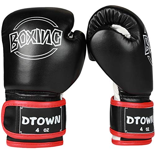 Dtown Boxing Gloves for Kids Age 3 to 7 Years, Sparring Punching Bag Gloves for Boys Girls, 4oz PU Leather (Black)