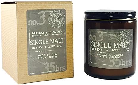 MASCULINE COLLECTION: No. 3 - SINGLE MALT Whisky + Aged Oak Crackling Wood Wick, Aromatherapy, Highly Scented, Odor Eliminator Soy Candle MADE in USA