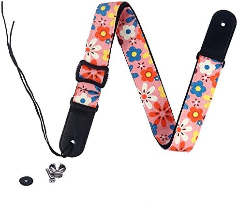 Fashion Bright Color Rainbow djustable Comfortable Cotton Linen & Leather Adjustable Ukulele Strap Shoulder Strap For…