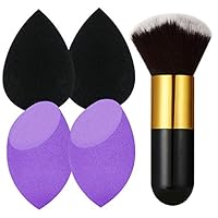 4+1 Pcs Makeup Sponges Set Blender Beauty Cosmetics Tool with Foundation Brush Professional Beauty Sponge Blenders Perfect for Liquid Foundation, Cream and Powder (4 Sponges+ 1 Foundation Brush)