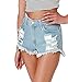 FV RELAY® Women's Blue Destroyed Mid Waist Ripped Hole Wash Denim Shorts Jeans