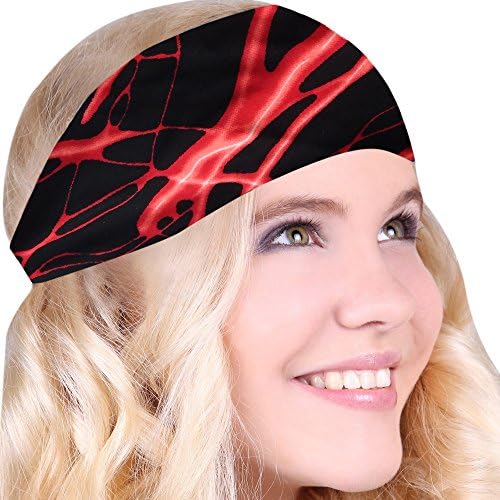 FUN &amp; FUNKY Work Out Headbands! SUPER FUN! Red Lightning - Choose From Over 30 Best No Slip Printed Headbands Stretchy One Size Fits Most Made in USA by Mom &amp; Daughter:)