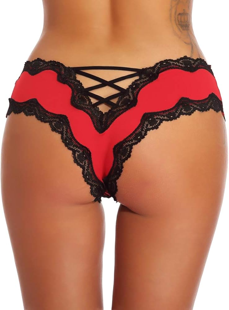 Women Sexy V-Back Criss Cross Floral Lace Underware Panties -Ladies Sexy Lingerie Briefs: Clothing