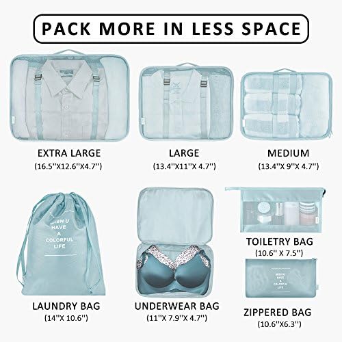 Packing Cubes 7 Pcs Travel Luggage Packing Organizers Set with Toiletry Bag (Pale blue) 4 Packing Cubes 7 Pcs Travel Luggage Packing Organizers Set with Toiletry Bag (Pale blue)