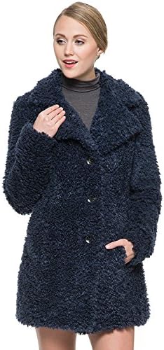 Ovonzo Women's New Spring Faux Fleece Fur Coat Lightweight Navy Blue Size M