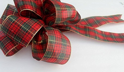 Red tartan plaid wired ribbon bow for wreaths, Christmas decoration, gift bow