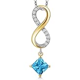 Gem Stone King 925 Silver and 10K Yellow Gold Swiss Blue Topaz and Lab Grown Diamond Pendant Necklace for Women | 1.68 Cttw | Gemstone November Birthstone | Princess 5MM | With 18 Inch Chain