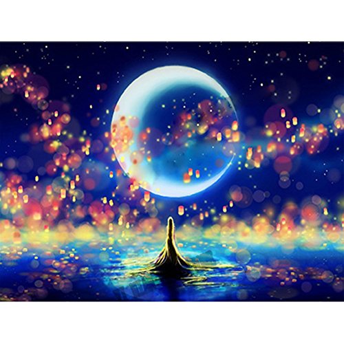 Norbi Painting With Diamonds, The Moon at Sea Embroidery Diamond by Number Kits Rhinestone Painting Cross Stitch Kit Wall Art Decor for Kids Adult Beginner