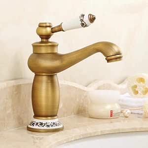 Grifería de baño, bronce antiguo, cobre, montaje en cubierta fría y