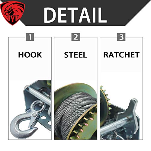 TYT 1600lb Boat Trailer Winch, Heavy Duty Hand Winch with 8M(ft) Steel Wire Cable and Pawl, Handle Crank Manual Winch for ATV SUV Boat Trailer Use Pulling Winch - Image 5