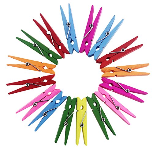 Etmact 2 3/8 inch Wood Craft Spring Clothespins Assorted Colors - Pack of 50